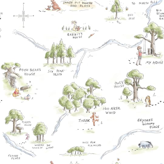 RoomMates Winnie The Pooh 100 Acre Wood Map Peel & Stick Wallpaper